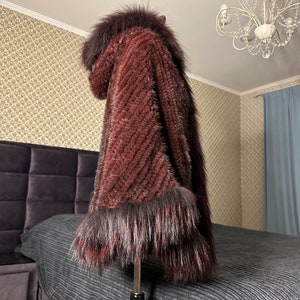 Real Mink Poncho Raccoon Trim Exquisite Cape Luxurious Fur Wrap Knitted ...