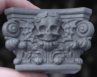 Suporte de vela com pedestal de caveira - Suporte de vela gótico - Decoração de casa - CINZA