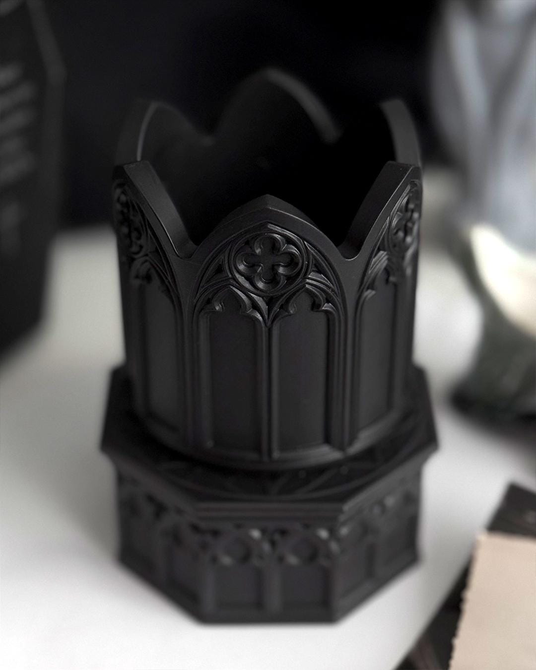 Gothic Arches Jar – Black Gothic Decor Vessel | Victorian Home Accent ...