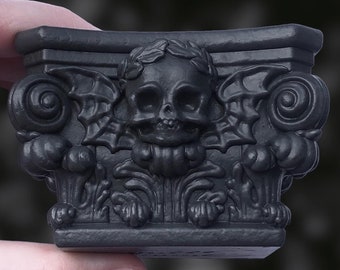 Castiçal de pedestal em forma de caveira - Suporte para vela gótico - Decoração para casa - PRETO