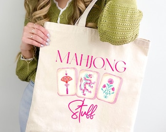 Mahjong Tote Bag Mahjong Gift Mahjong Stuff Bag Mahjong Player Tote Funny Mahjong Bag Canvas Tote Game Night Bag Mahjong Lover Gift