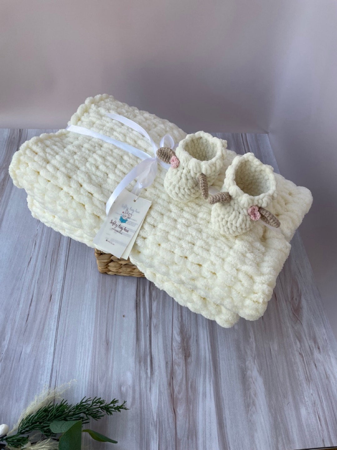 Soft Chenille Blanket of Milk Color for Children. Plush to the Touch