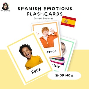 Spanish Emotions Flashcards for Kids Spanish Feelings Flashcards |Bilingual Homeschool Resources| Homeschool Activities| Spanish Teacher Aid