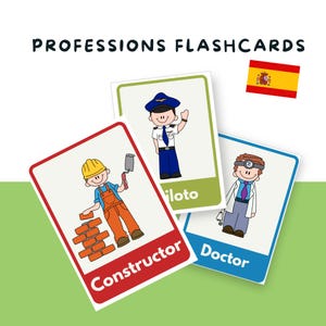 26 Spaanse beroepen-flashcards | Tweetalige leerkaarten | Banen en carrières in het Spaans | Afdrukbare educatieve kaarten voor kinderen