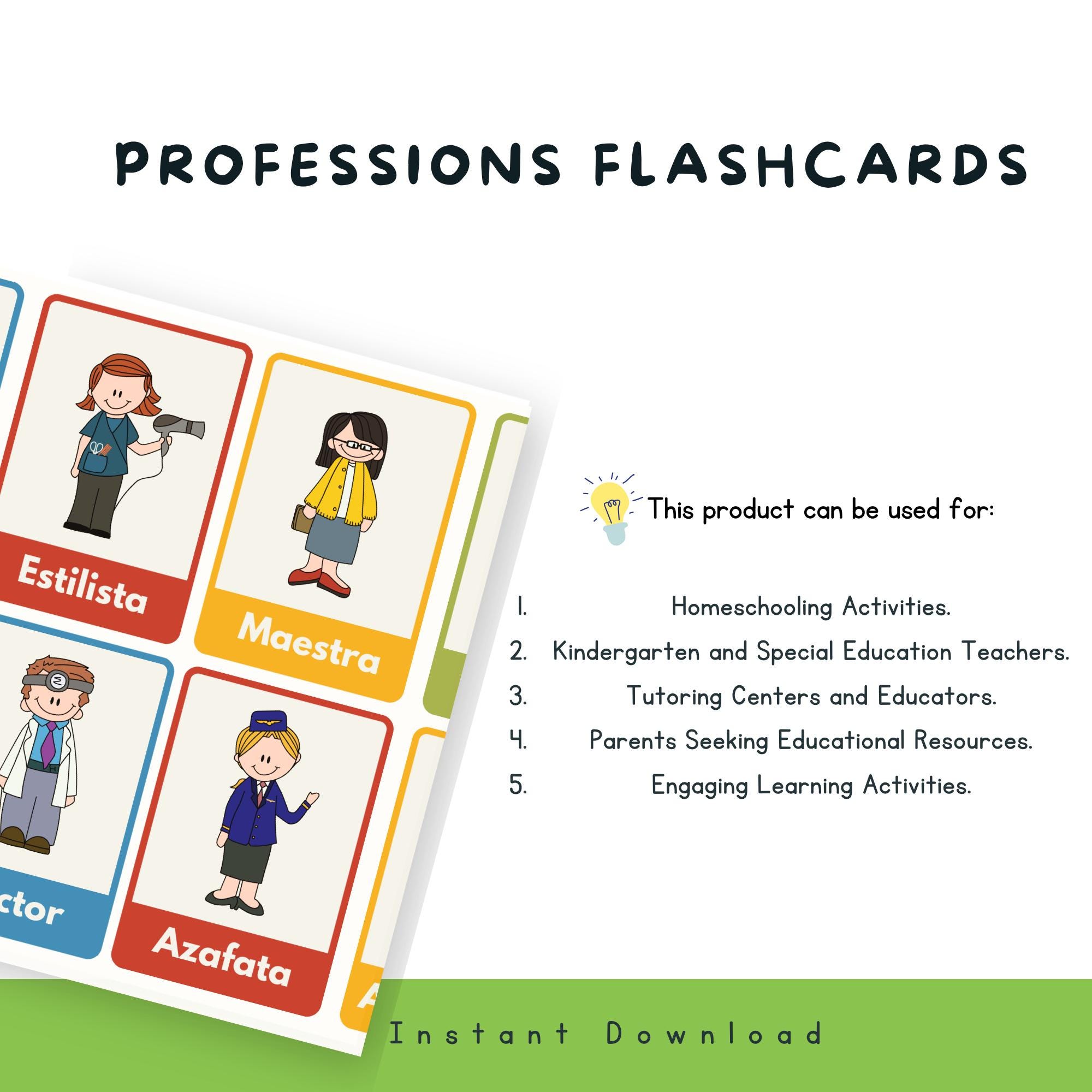 Spanish Professions Flashcards: Bilingual Learning for Kids (digital ...