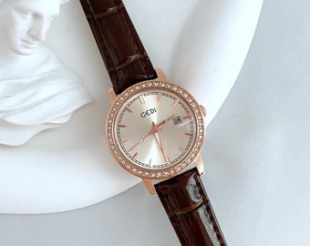 Vintage Leder Uhr / Minimalistische Boho Uhr / Minimal Armbanduhr / Jubiläumsgeschenke/Geburtstagsgeschenke für Freundin