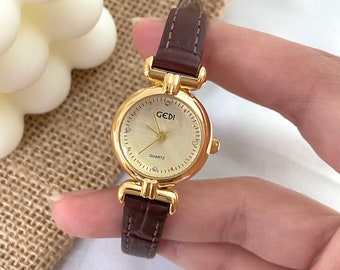 Vintage lederen horloge/geruchten quartz/minimal Boho horloge/minimaal polshorloge/Moederdag cadeau/verjaardag cadeau