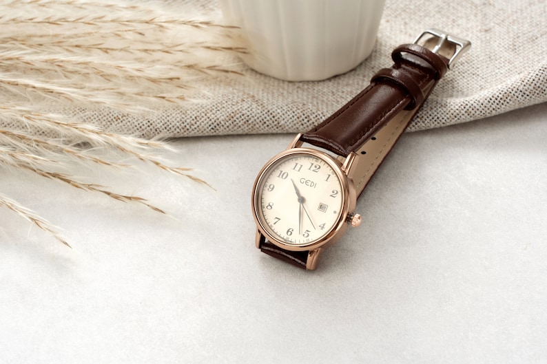 Vintage geflochtene Lederuhr / Gerüchte Quarz / Minimal Boho Uhr / Minimal Armbanduhr / Geschenk für Sie/Muttertagsgeschenk Bild 2