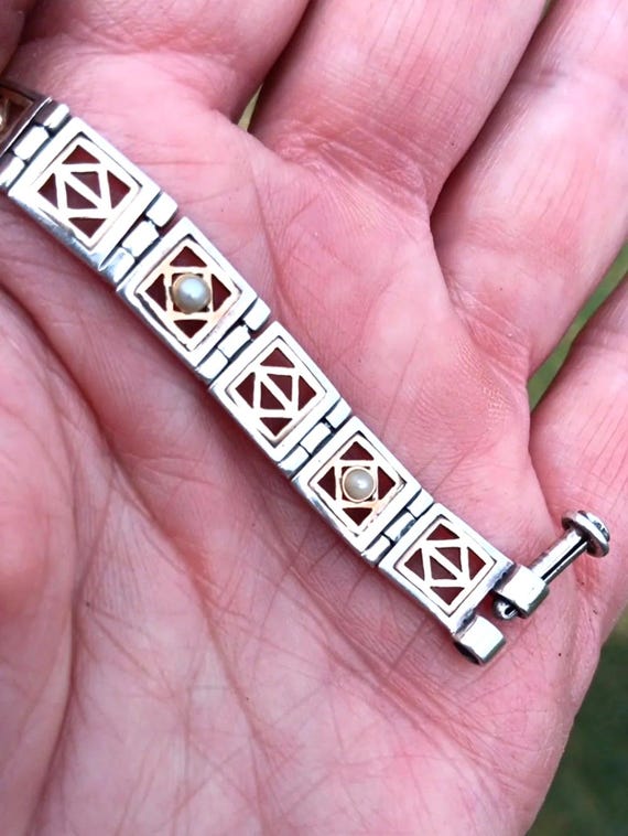 Vtg. 14K Gold & Sterling Silver Link Bracelet
