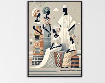 Afrozentrische Familie Kunstdruck: Modernes westafrikanisches Design (Digitaler Download)