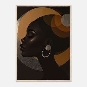 Afrocentric Black Woman Portrait with Golden Accents | Modern Wall Art |Side View African Beauty Art | Digital Download | Bohemian Decor