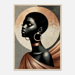 Digital Afrocentric Woman Portrait | Modern Black & Copper Wall Art | Side View African Beauty Art | Digital Download | Bohemian Decor