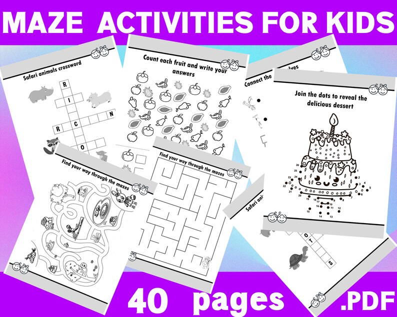 40 Kids Activities Printable Activity Word Search Dot to Dot