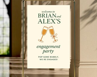 Editable Engagement Party Welcome Sign | Pop the Bubbly Champagne Theme | Instant Digital Download Printable Decor