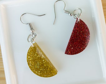 Unique Red and Gold  Earrings- Epoxy Earrings - Dangle Earrings- Hook Earrings