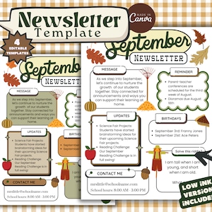 September Newsletter, Template Newsletter, Autumn Newsletter, Monthly Newsletter, Fall Newsletter, Weekly Newsletter, Preschool Newsletter