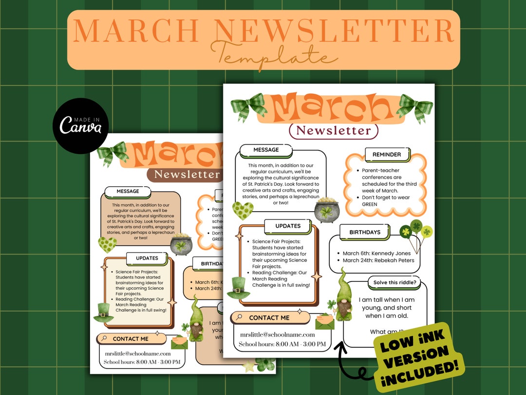 March Newsletter Template, Editable Newsletter, Monthly Newsletter March Newsletter Template, Editable Newsletter, Monthly Newsletter