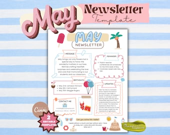 Teacher Newsletter for May Editable Newsletter Monthly Newsletter May School Newsletter Template Classroom Communication Bulletin Board