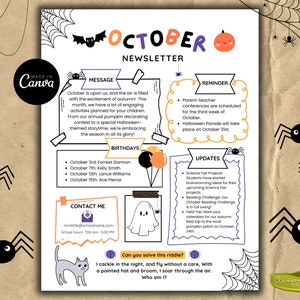 Preschool Newsletter, October Newsletter, Halloween Newsletter, Newsletter Template, Fall Newsletter, Weekly Newsletter, Monthly Newsletter