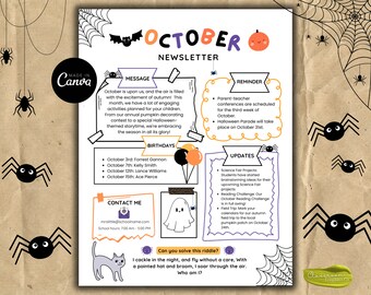Preschool Newsletter, October Newsletter, Halloween Newsletter, Newsletter Template, Fall Newsletter, Weekly Newsletter, Monthly Newsletter
