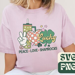 Vrede liefde Shamrocks Png, Shamrock Clipart, Four Leaf Clover Svg, St Patrick's Day Shamrock Svg, Groovy St Patrick's Day Png, Clover Png