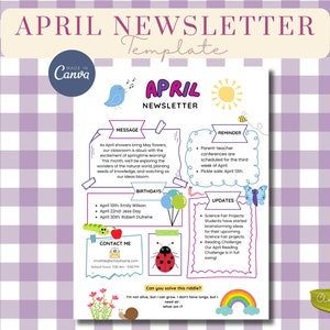 April Newsletter Template, Editable Newsletter, Monthly Newsletter, School Newsletter, Classroom Newsletter, Canva Template, Newsletter