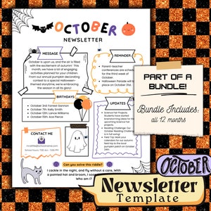 October Newsletter Template, Editable Newsletter, Monthly Newsletter, School Newsletter, Classroom Newsletter, Teacher Communication