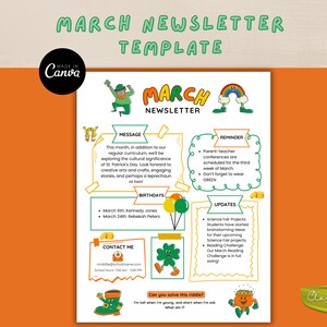 March Newsletter Template, Editable Newsletter, Monthly Newsletter, School Newsletter, Classroom Newsletter, Canva Newsletter