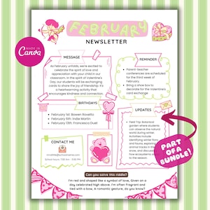 February Newsletter Template, Valentines Day Newsletter, Preschool Newsletter, Weekly Newsletter, Classroom Newsletter, Template Newsletter
