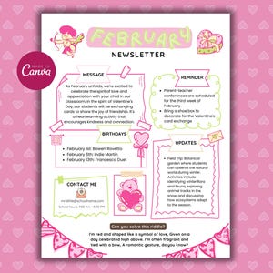 February Newsletter, Valentines Day Newsletter, Preschool Newsletter, Weekly Newsletter, Classroom Newsletter, Template Newsletter