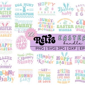 Retro Easter Clipart Bundel, Happy Easter Png, Easter Egg Clipart, Paaswensen, Paasmand Png, Easter Egg Hunt Png, Paaszegeningen