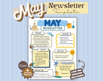 Teacher Newsletter for May Editable Newsletter Monthly Newsletter May School Newsletter Template Classroom Communication Bulletin Board