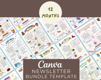 12-Month Newsletter Bundle, Weekly Newsletter, Monthly Newsletter, Preschool Newsletter, Classroom Newsletter, Template Newsletter
