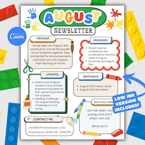August Newsletter Template, Editable Newsletter, Monthly Newsletter, School Newsletter, Classroom Newsletter, PTO Newsletter, Bulletin Board