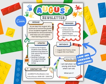 August Newsletter Template, Editable Newsletter, Monthly Newsletter, School Newsletter, Classroom Newsletter, PTO Newsletter, Bulletin Board