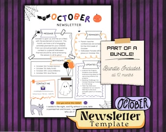 October Newsletter, Halloween Newsletter, Preschool Newsletter, Template Newsletter, Fall Newsletter, Weekly Newsletter, Monthly Newsletter