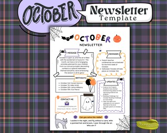 October Newsletter, Newsletter Halloween, Preschool Newsletter, Template Newsletter, Fall Newsletter, Weekly Newsletter, Monthly Newsletter