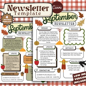 September Newsletter, Template Newsletter, Preschool Newsletter, Autumn Newsletter, Monthly Newsletter, Fall Newsletter, Weekly Newsletter