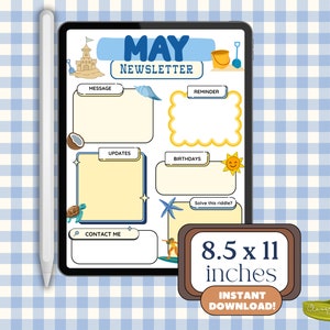 May Newsletter Template, Editable Newsletter, Monthly Newsletter ...