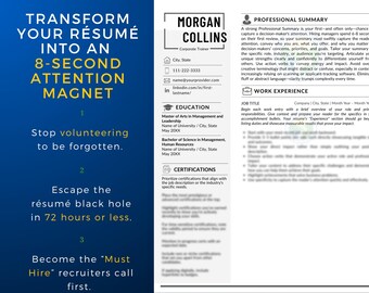 ATS-Friendly Résumé, Professional Executive Résumé, Modern Résumé, Transitioning Military Résumé, USAJOBS 2-Pg Federal Résumé, Simple Résume