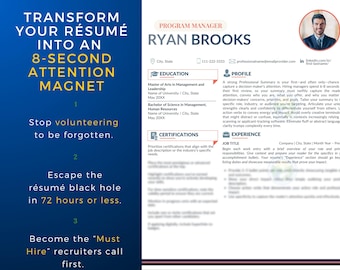 ATS-Friendly Résumé, Professional Executive Résumé, Modern Résumé, Transitioning Military Résumé, USAJOBS 2-Pg Federal Résumé, Simple Résume
