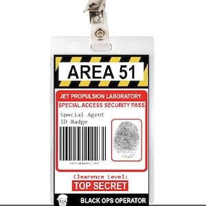 Special Agent AREA 51, printable, Identification Badge, Cosplay Accessories, Replica, ID Card, Name Badge, Secret Agent Badge