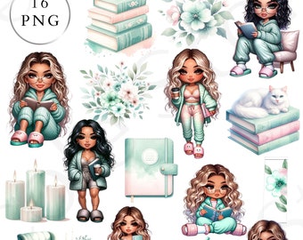 Chibi Girls Reading PNG| Clipart| Commercial Use|