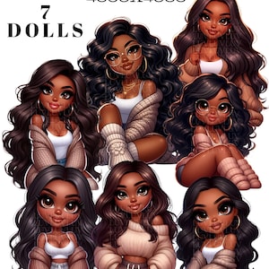 Commercial Use African American Chibi Cardigan Clipart| PNG