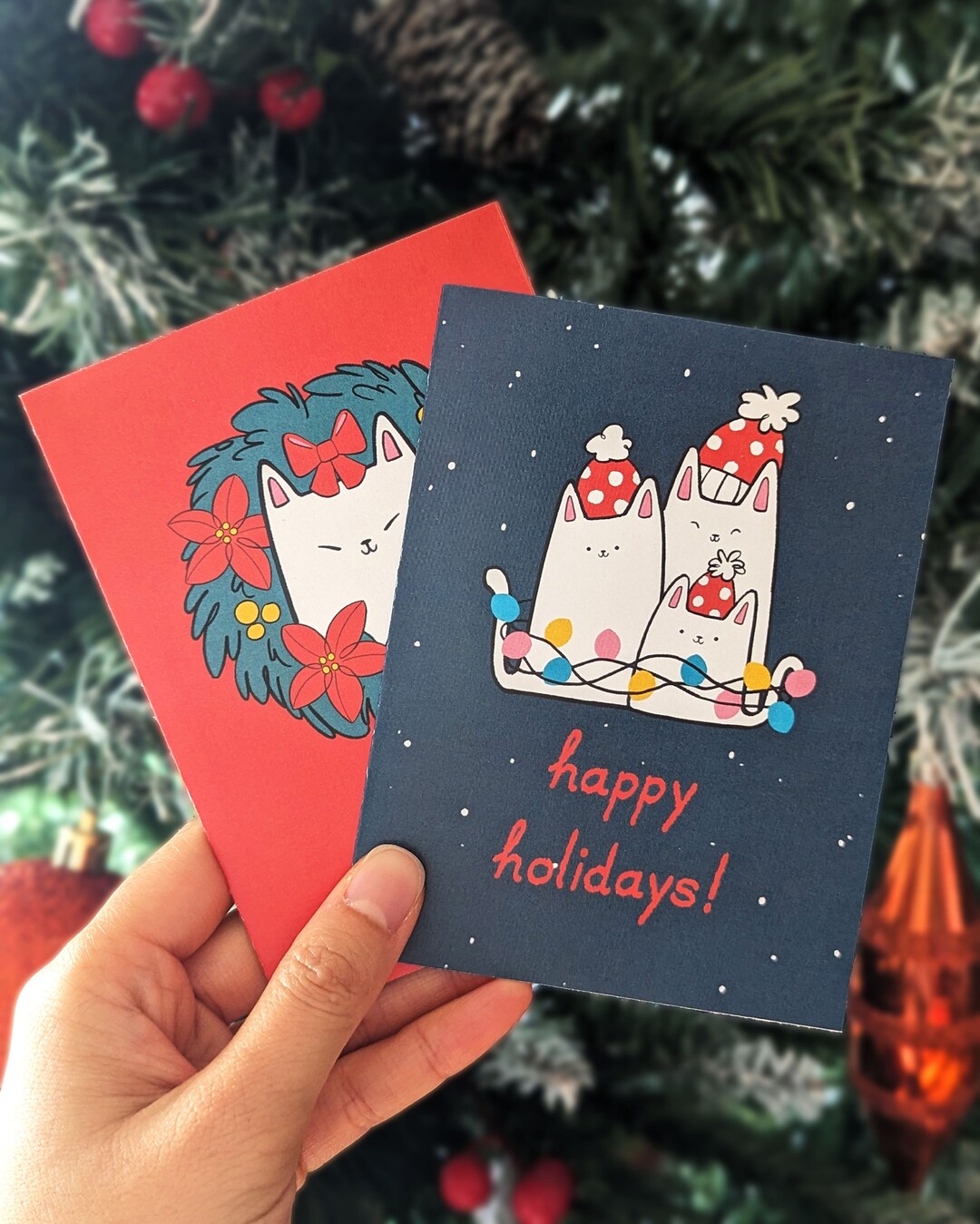 Merry Christmas Cat Cards | Printable Holiday Card | Digital Download ...