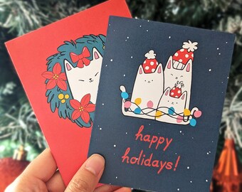 Wesołych Świąt Bożego Narodzenia Karty Kotów | Wydrukowana Karta Świąteczna | Pobieranie Cyfrowe | Urocze Bożonarodzeniowe Koty