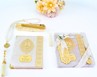 Personalized Velvet Dua Book Bookmark Tasbeeh Gift Set | Ramadan Eid Wedding Nikkah Engagement Birthday Islam Muslim Part Favors Gifts