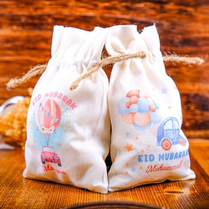 Personalized Eid Gift Bag for Kids - Custom Ramadan Favor Pouch - Islamic Party Goodie Bag - Cotton Treat Bag with Name - Gif Bag for Guests