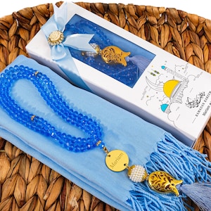 Personalized Pashmina Shawl Scarf Crystal Tasbeeh Gift Set | Ramadan Eid Wedding Birthday Mothers Valentines Anniversary Days Gift for Women