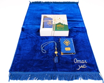Personalized Velvet Prayer Mat Quran Tasbeeh Gift Set | Ramadan Eid Hajj Umrah Wedding Birthday Anniversary Father's Valentine Days Gift